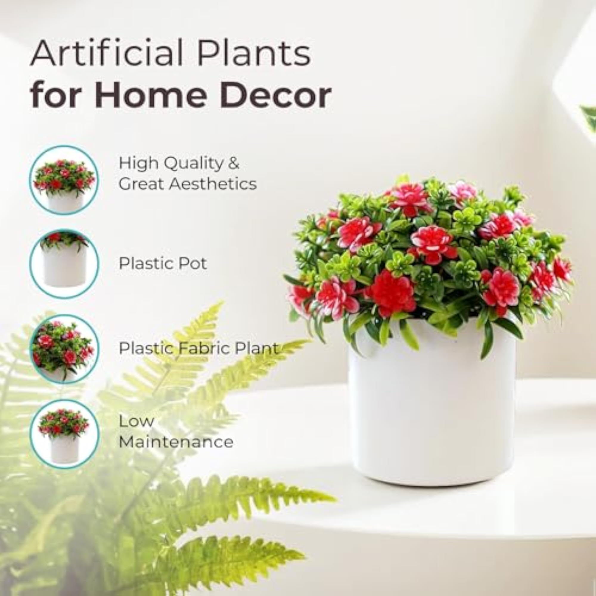 Artificial Plants with Pot, Small Red Flowers